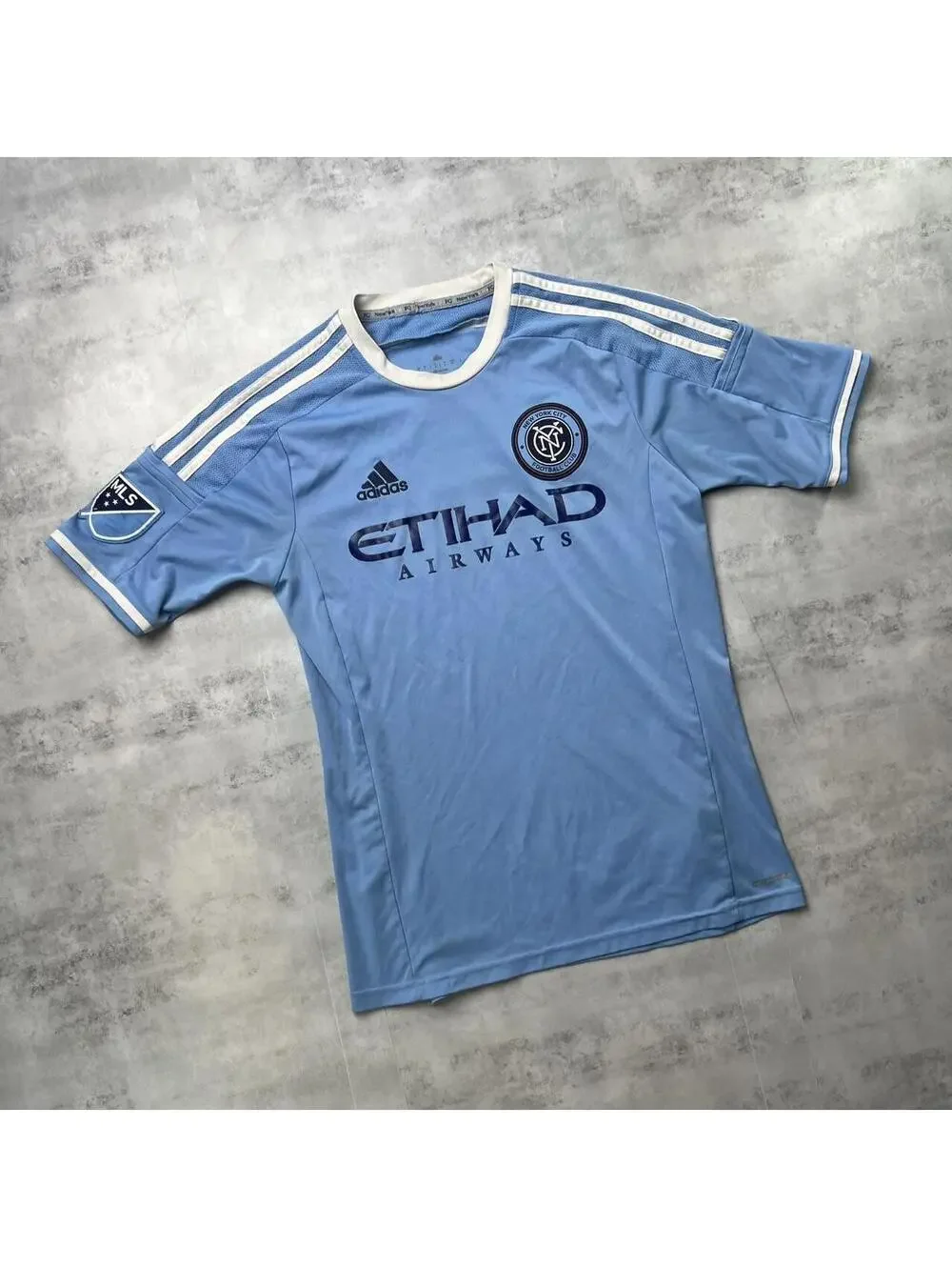 Y2K Blue Adidas New York City FC Distressed Soccer Jersey